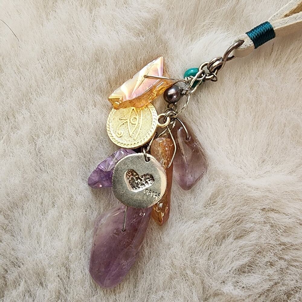 Peyote Bird Free Spritt Leather Multi-Color Amethyst Gemstone Pendant Necklace